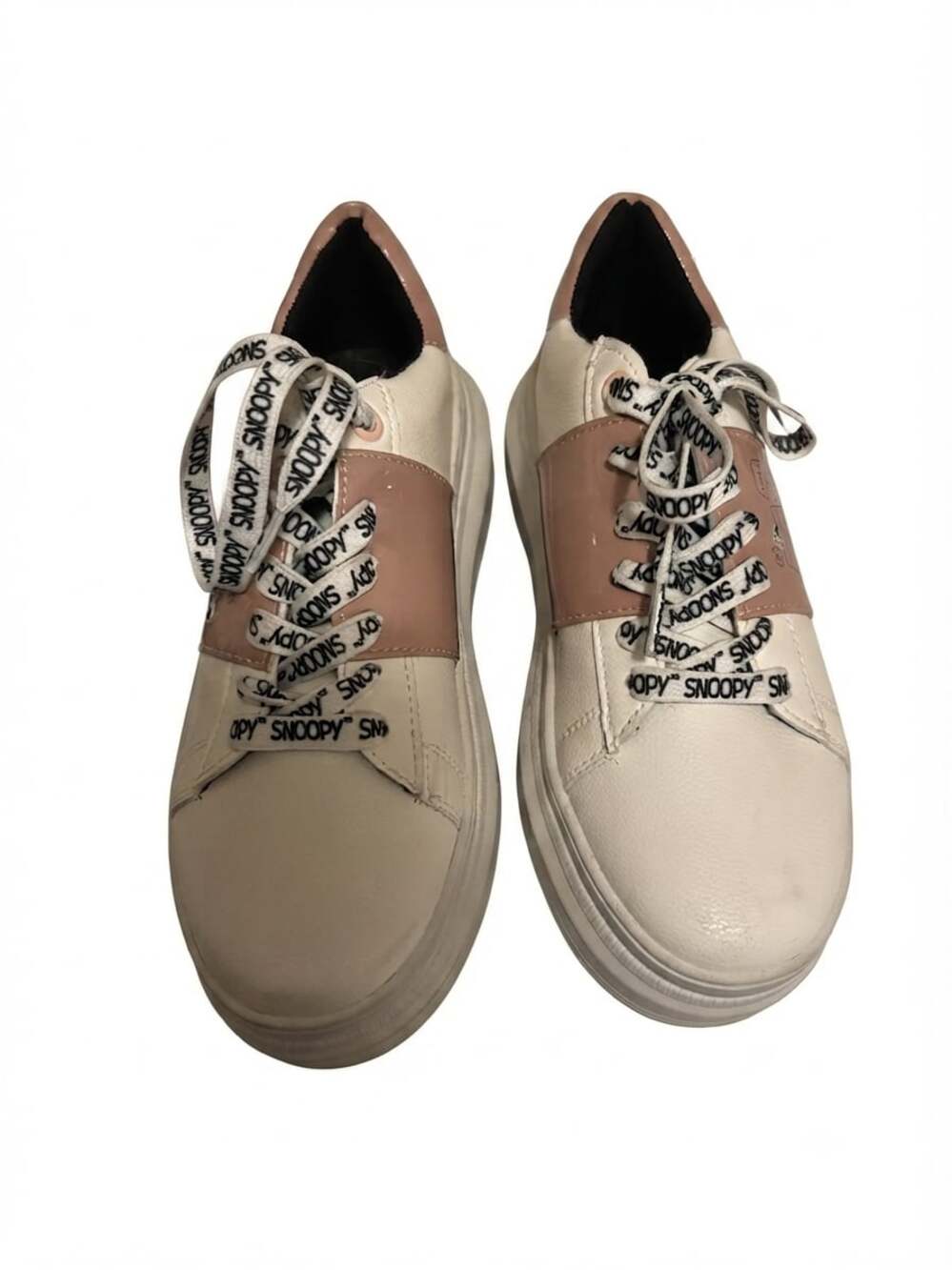 Snoopy White and Pink Platform Sneakers with Branded Laces